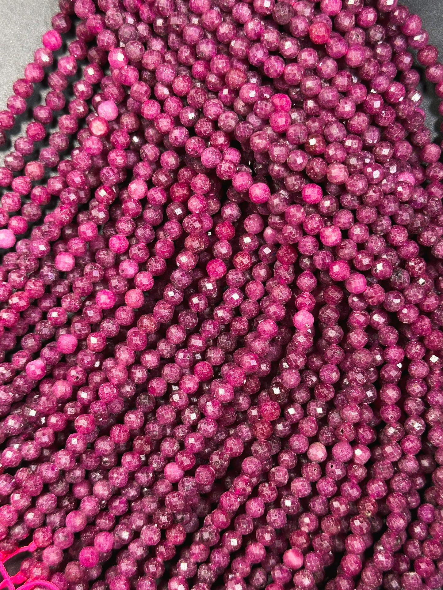 AAA Natural Red Ruby Faceted 3mm 4mm 5mm Round Bead, Beautiful Red Pink Color Ruby Gemstone Excellent Quality Full Strand 15.5"