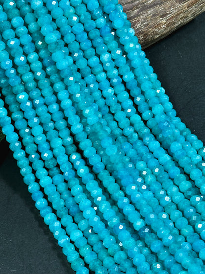 AA Natural Amazonite Gemstone Bead Faceted 8x6mm Rondelle Shape, Gorgeous Natural Blue Green Color Amazonite Great Quality Full Strand 15.5"