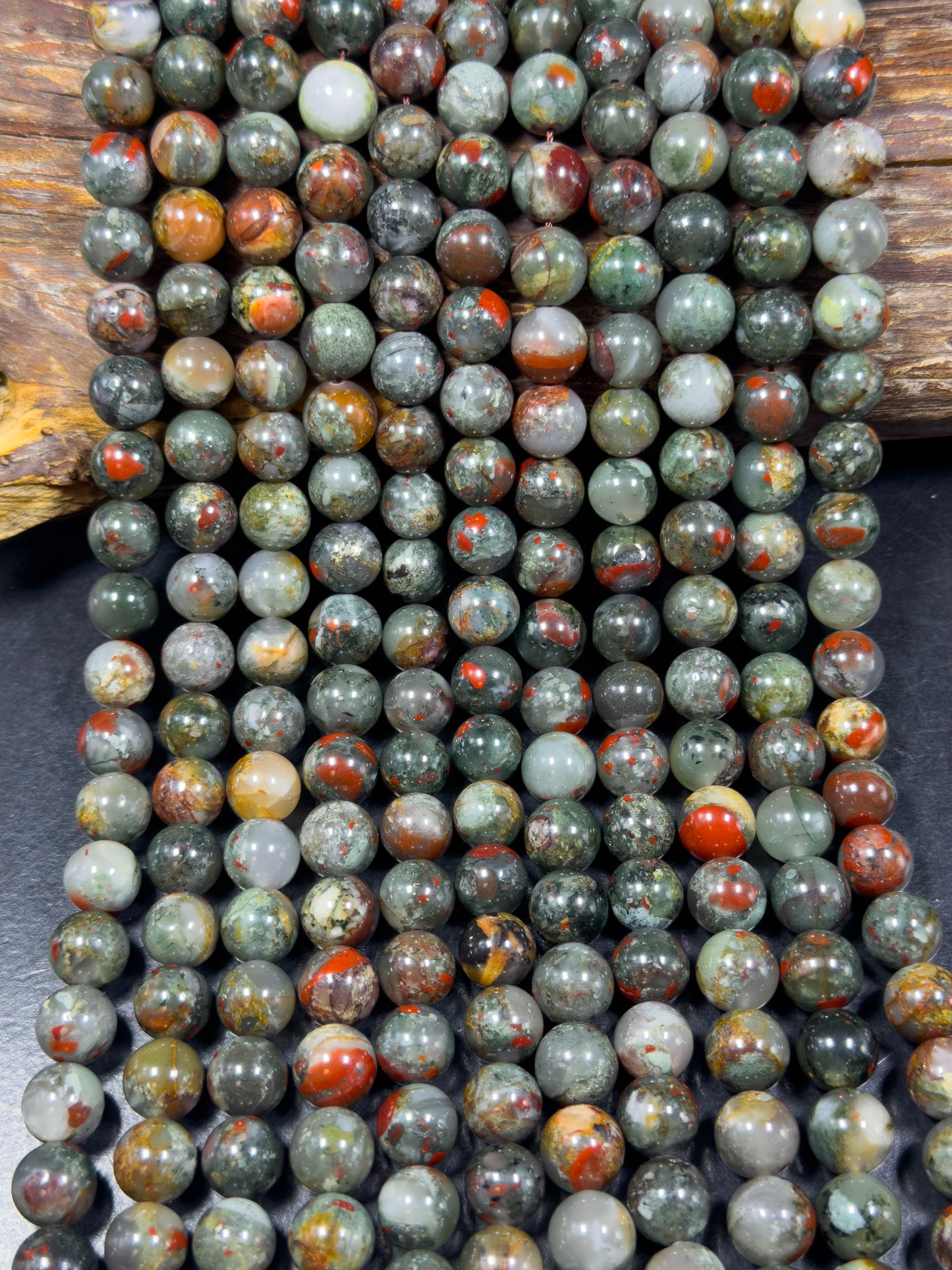 Natural African Bloodstone Gemstone Bead 8mm 10mm 11mm Round Beads, Beautiful Natural Red Gray Green Bloodstone Beads, Great Quality 15.5"