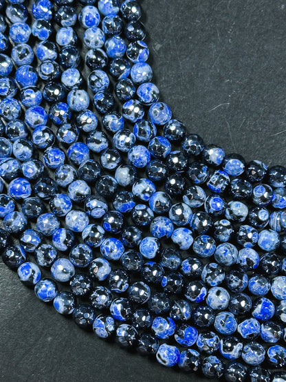 Mystic Natural Tibetan Agate Gemstone Bead Faceted 8mm 10mm Round Beads, Beautiful Mystic Blue Black Agate Stone Beads, Full Strand 15.5"