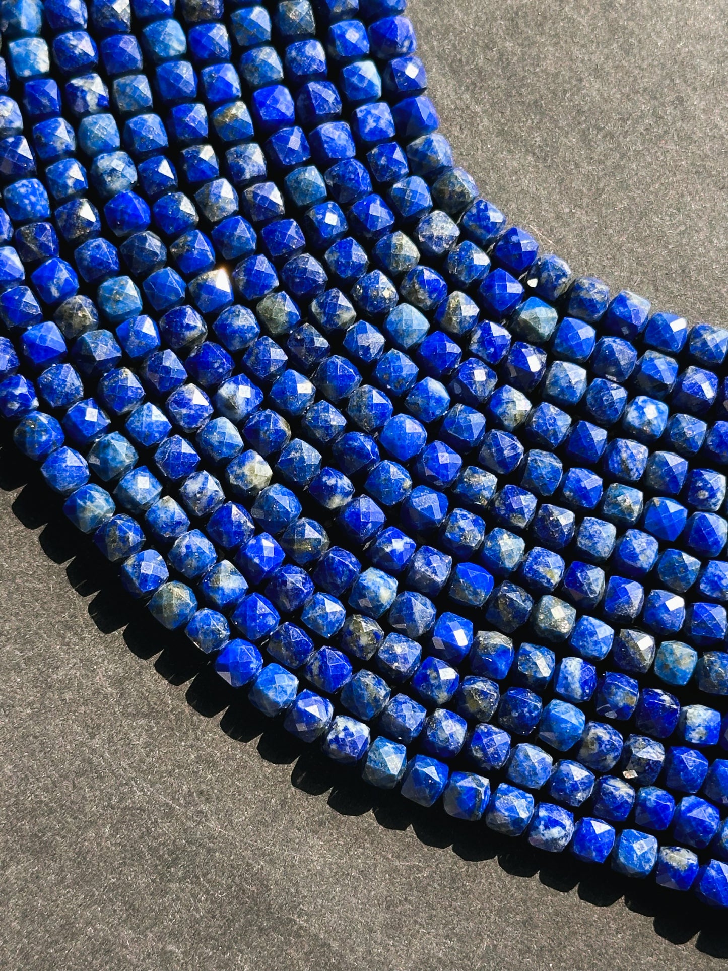 AAA Natural Lapis Lazuli Gemstone Bead Faceted 4mm Cube Shape Bead, Beautiful Natural Royal Blue Color Lapis Lazuli, Excellent Quality 15.5"