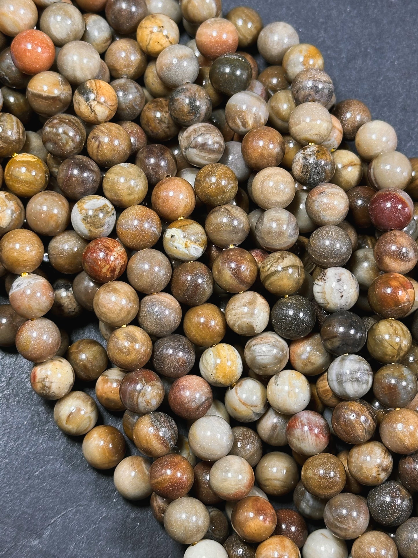 Natural Petrified Wood Jasper Gemstone 4mm 6mm 8mm Round Beads, Beautiful Natural Multicolor Brown Petrified Wood Jasper Stone Beads 15.5"