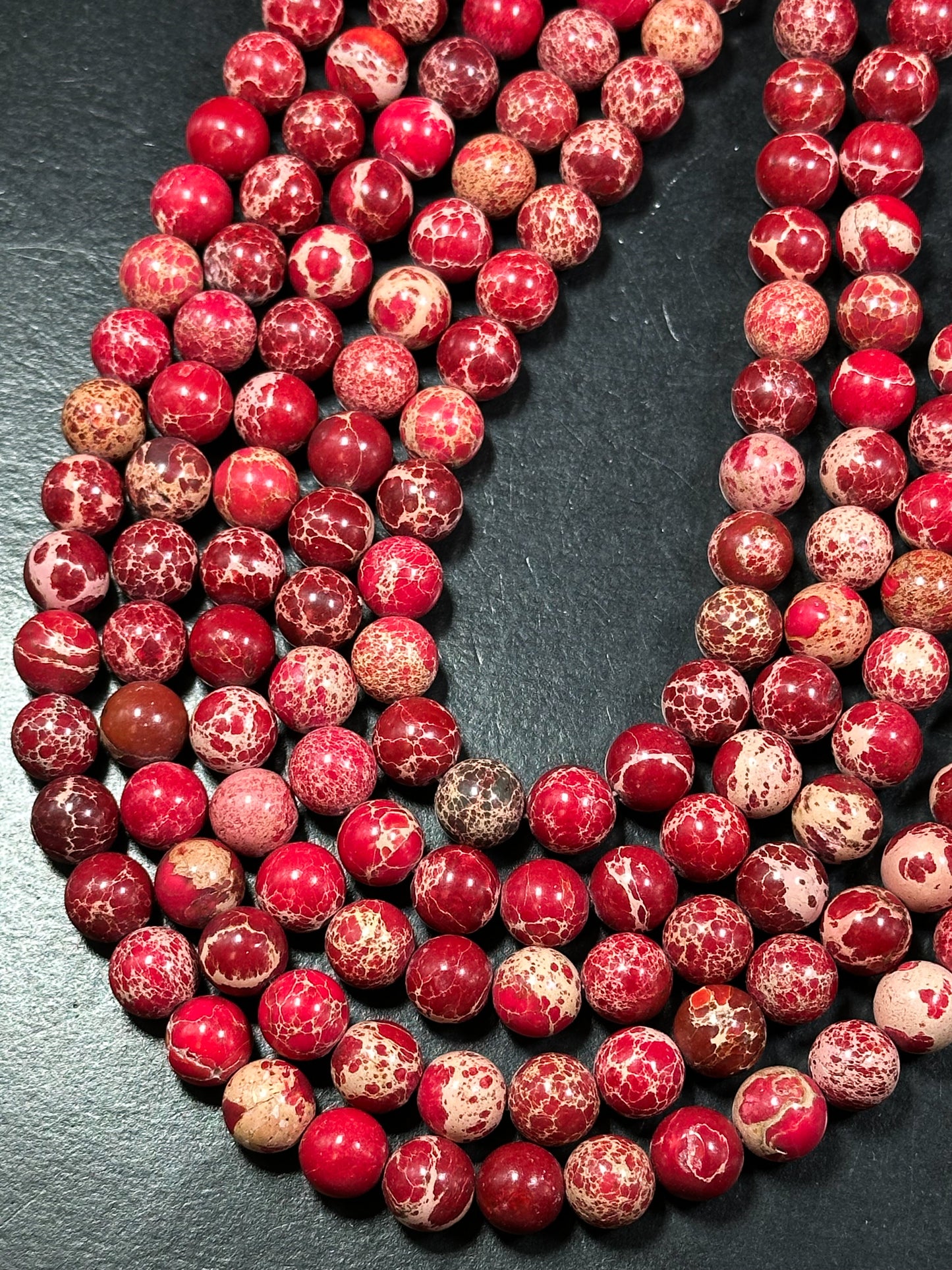 Natural Sea Sediment Jasper Gemstone Bead 6mm 8mm 10mm Round Beads, Beautiful Red Beige Color Imperial Jasper Beads Full Strand 15.5"