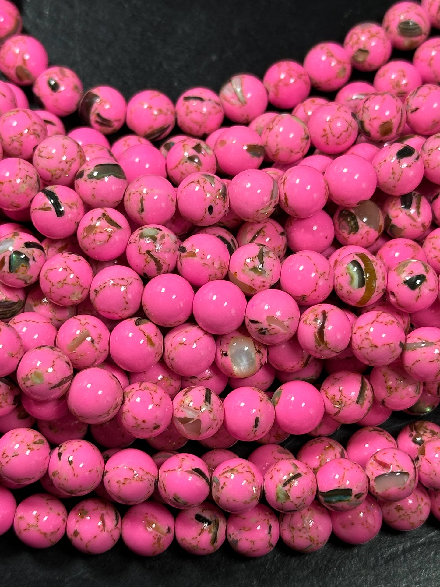 Beautiful Howlite Abalone Shell Bead 6mm 8mm 10mm Round Bead, Gorgeous Hot Pink Color Howlite Natural Abalone Shell Bead Full Strand 15.5"