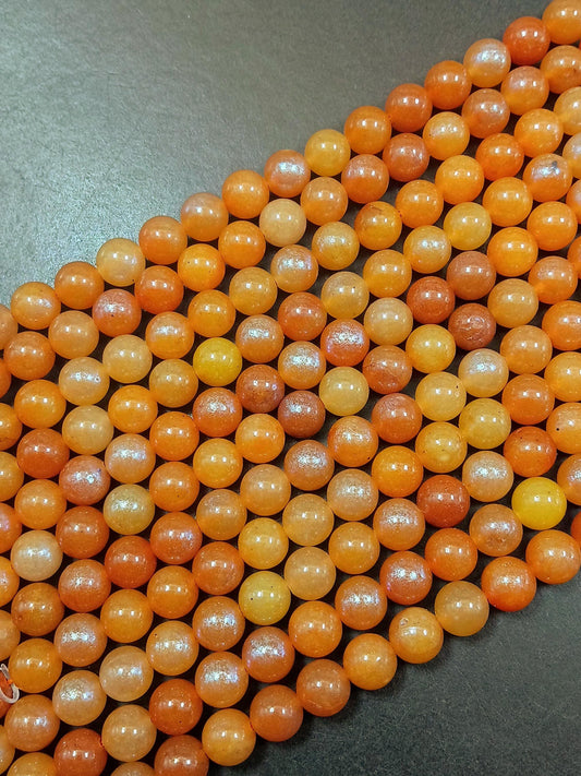 Orange Mystic Moonstone Smooth Round Gemstone Beads, Full Strand 15.5
