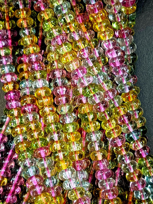 Beautiful Multi-Color Crystal Bead. Smooth Rondelle Shape, Gorgeous Multi- Color, Full Strand 15.5