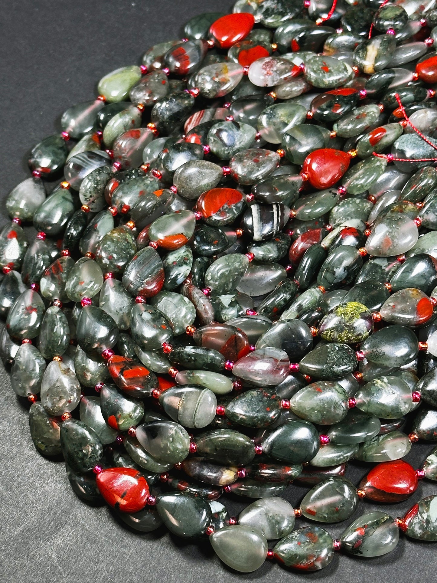 Natural African Bloodstone Gemstone Bead 18x13mm Teardrop Shape, Beautiful Natural Gray Red Color Bloodstone Great Quality Full Strand 15.5"