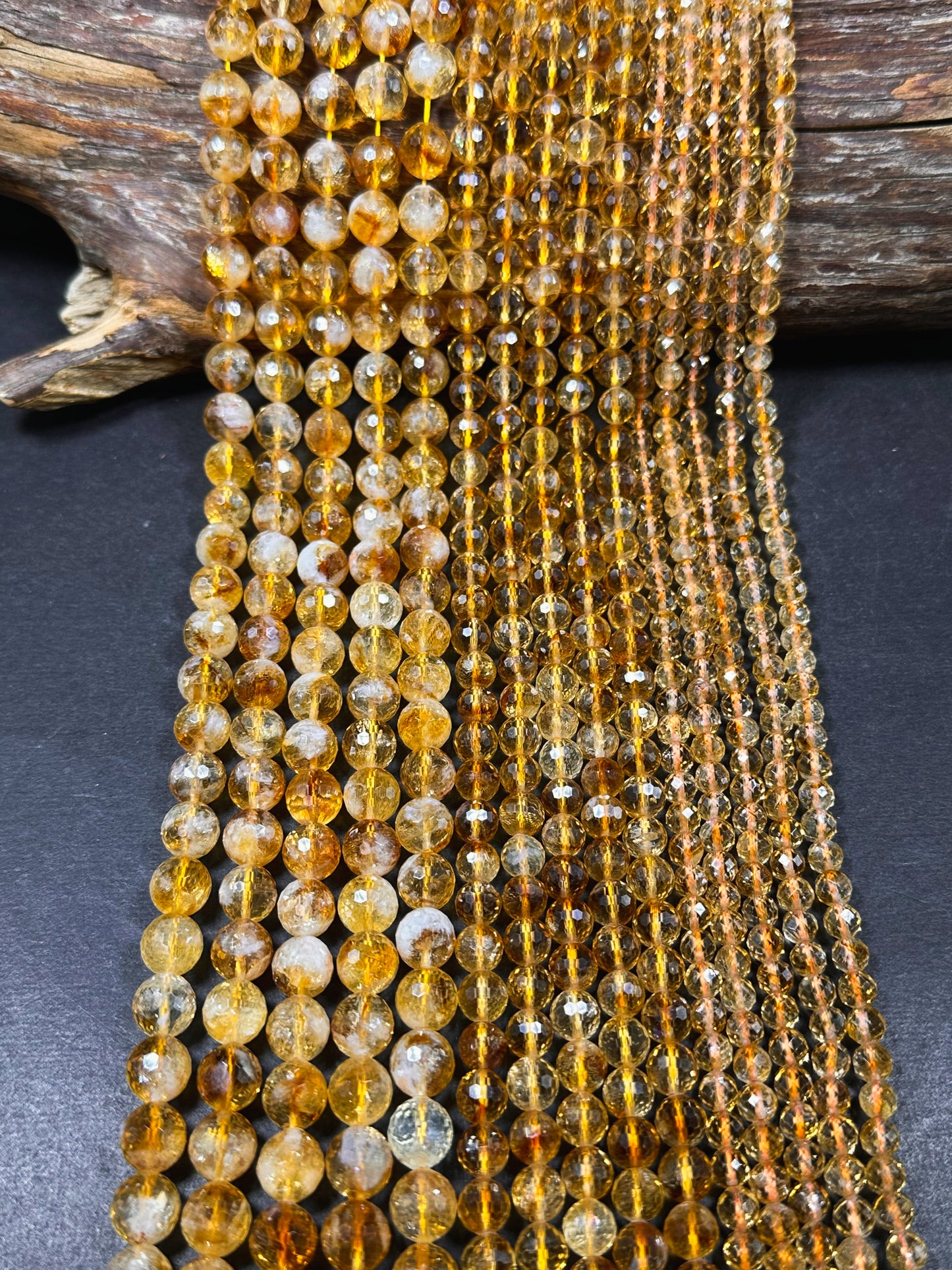 AAA Natural Citrine Gemstone Bead, Faceted 6mm 8mm 10mm Round Beads, Gorgeous Natural Golden Orange Yellow Citrine, Excellent Quality 15.5"