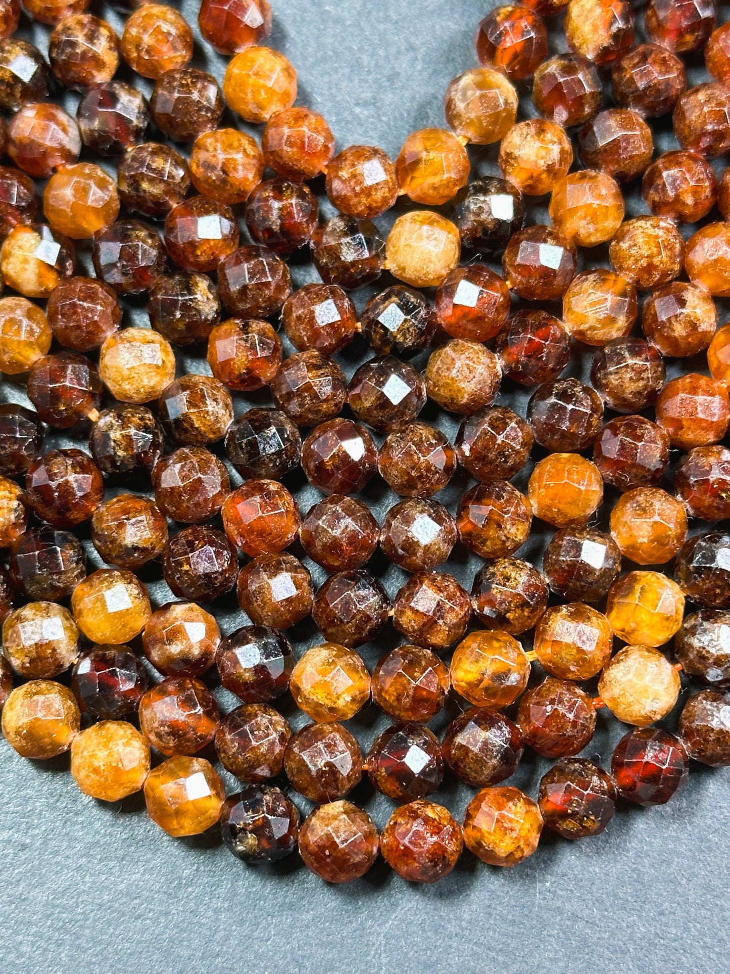 AA Natural Hessonite Orange Garnet Gemstone Bead Faceted 7mm 9mm Round Bead, Gorgeous Orange Brown Color Hessonite Garnet Bead, 15.5" Strand