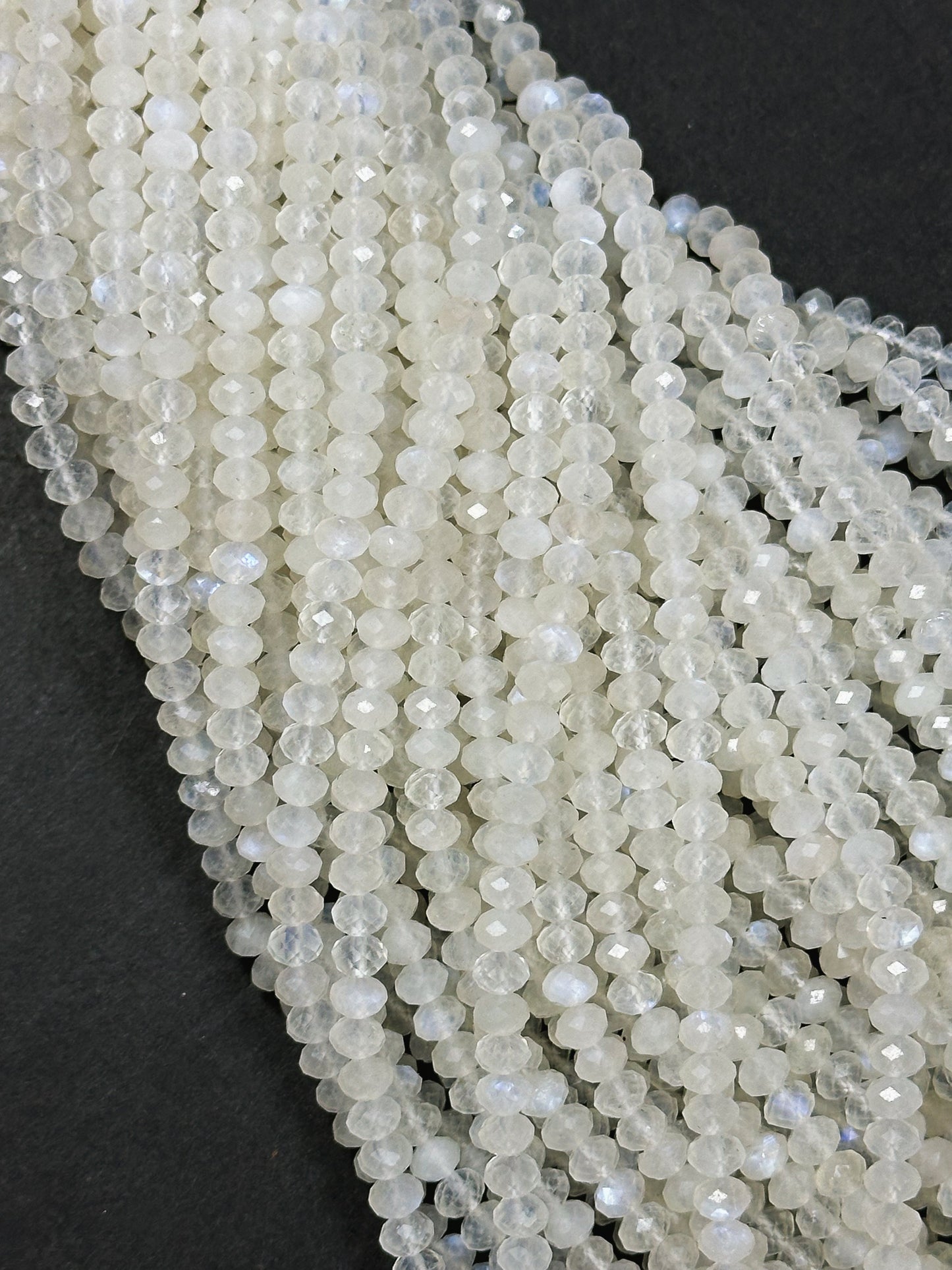 Natural Moonstone Gemstone Bead Faceted 4x3mm Rondelle Beads, Gorgeous Natural White Moonstone with Blue Flash Beads Excellent Quality 15.5"