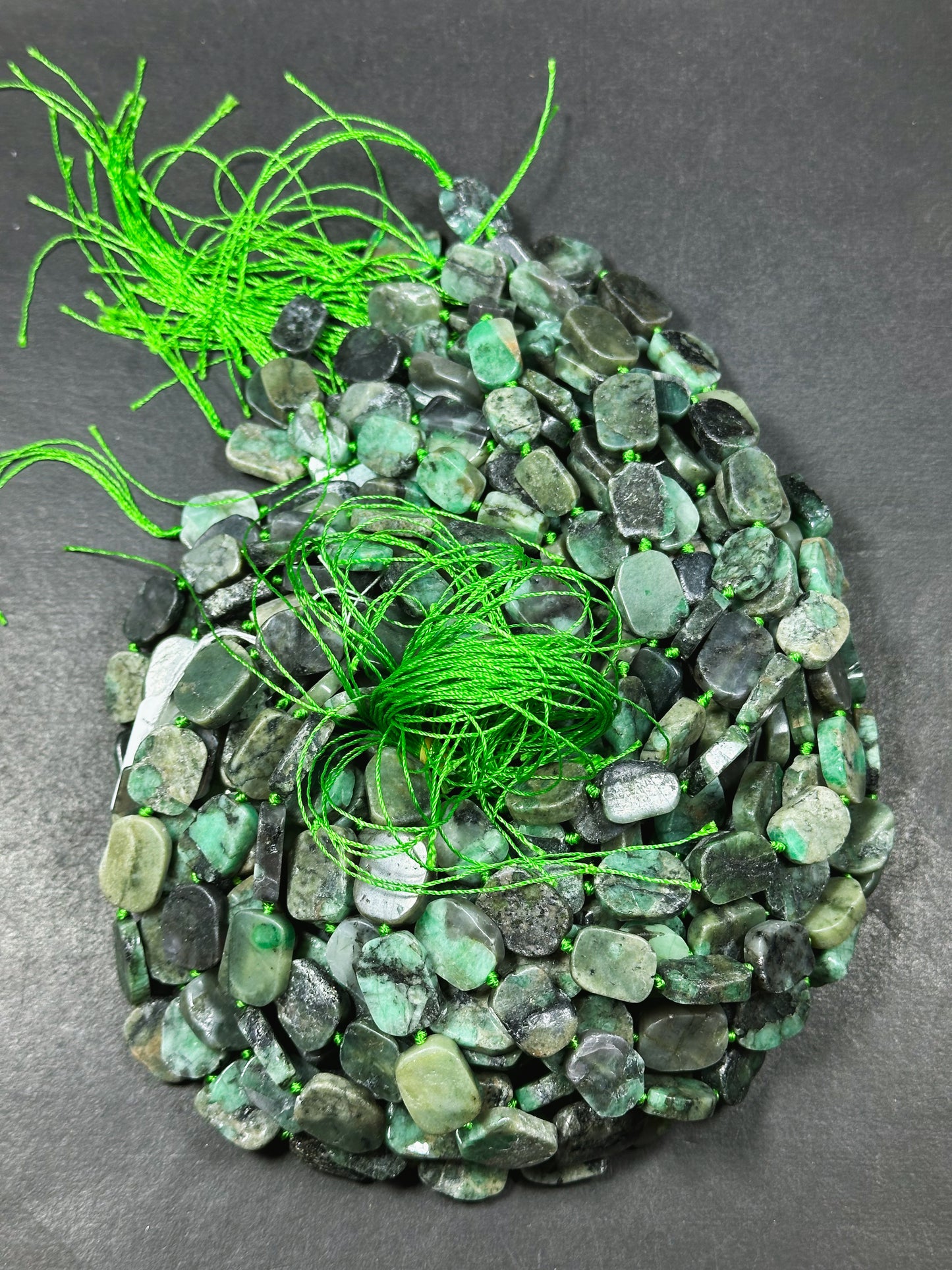 Natural Emerald Gemstone Bead Freeform Oval Shape Bead, Beautiful Natural Green Black Color Emerald Stone Beads, Excellent Quality 15.5"