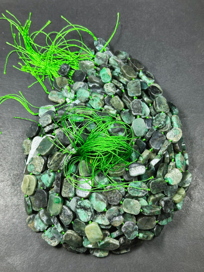 Natural Emerald Gemstone Bead Freeform Oval Shape Bead, Beautiful Natural Green Black Color Emerald Stone Beads, Excellent Quality 15.5"