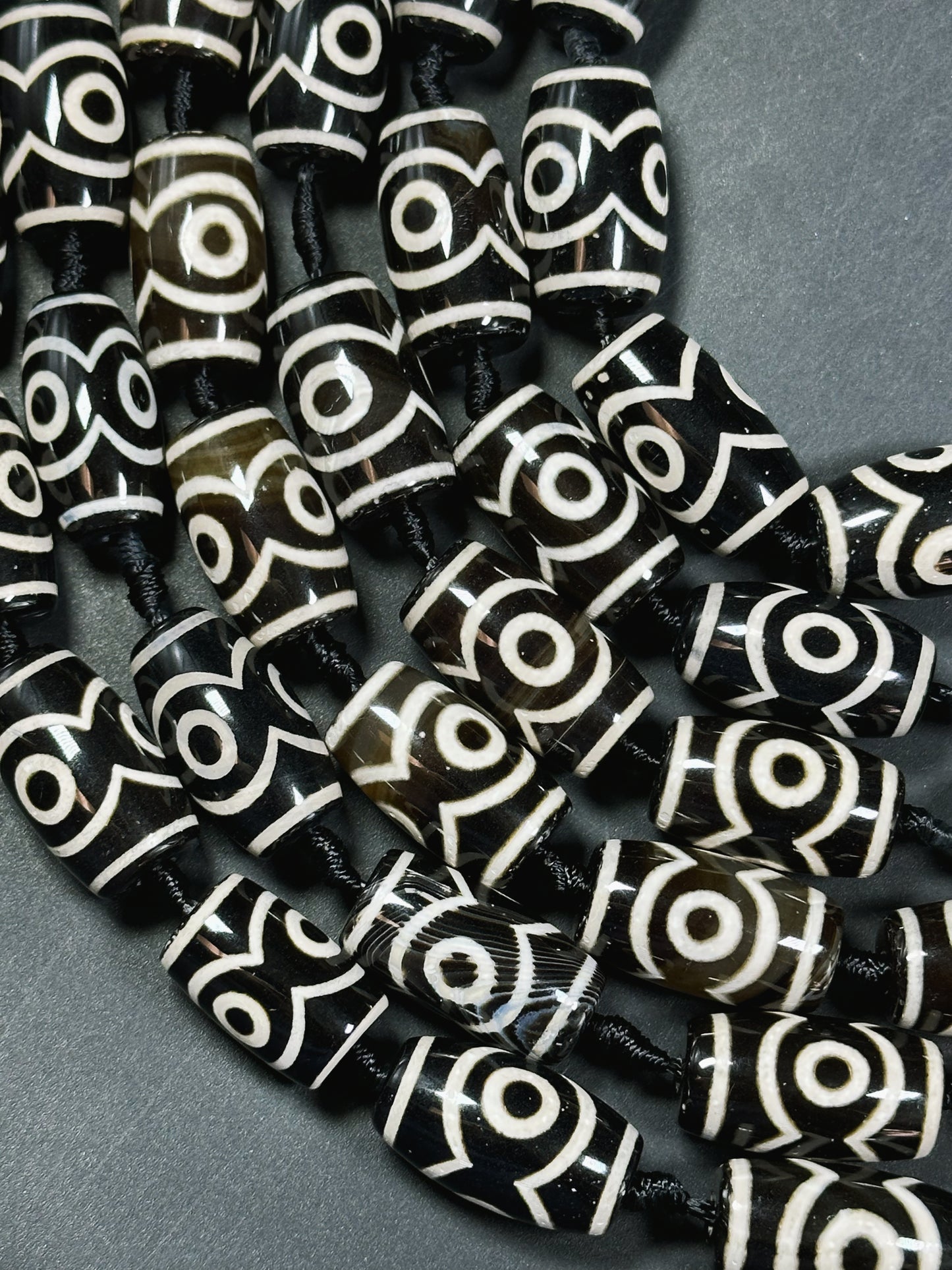 Natural Tibetan Gemstone Bead 24x14mm Barrel Shape Bead, Beautiful Black White Color Hand Painted Design Tibetan Gemstone Bead Great Quality