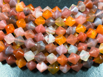 Natural Botswana Agate Gemstone Bead Faceted 8mm Bicone Diamond Shape Bead, Beautiful Natural Multicolor Orange Agate Bead Full Strand 15.5"