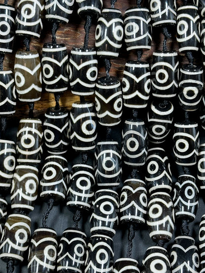 Natural Tibetan Gemstone Bead 24x14mm Barrel Shape Bead, Beautiful Black White Color Hand Painted Design Tibetan Gemstone Bead Great Quality