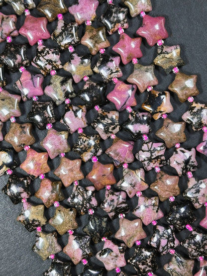 Natural Rhodonite Gemstone Bead 15mm Star Shape Bead, Beautiful Natural Pink Black Color Rhodonite Bead, Excellent Quality Full Strand 15.5"