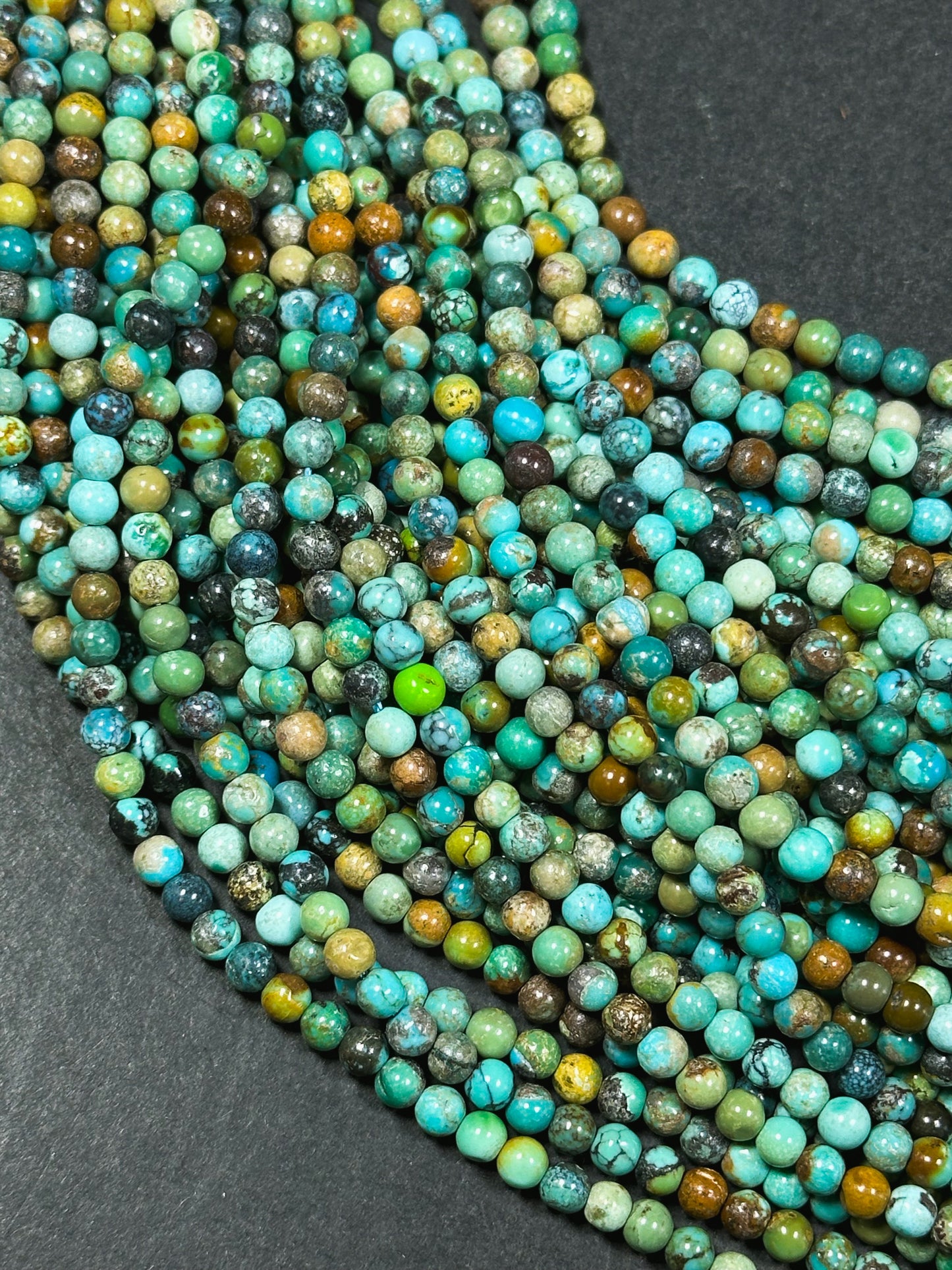 Natural Turquoise Gemstone Bead 4mm Round Beads, Beautiful Natural Blue Green Color Hubei Chinese Turquoise Stone Beads Full Strand 15.5"