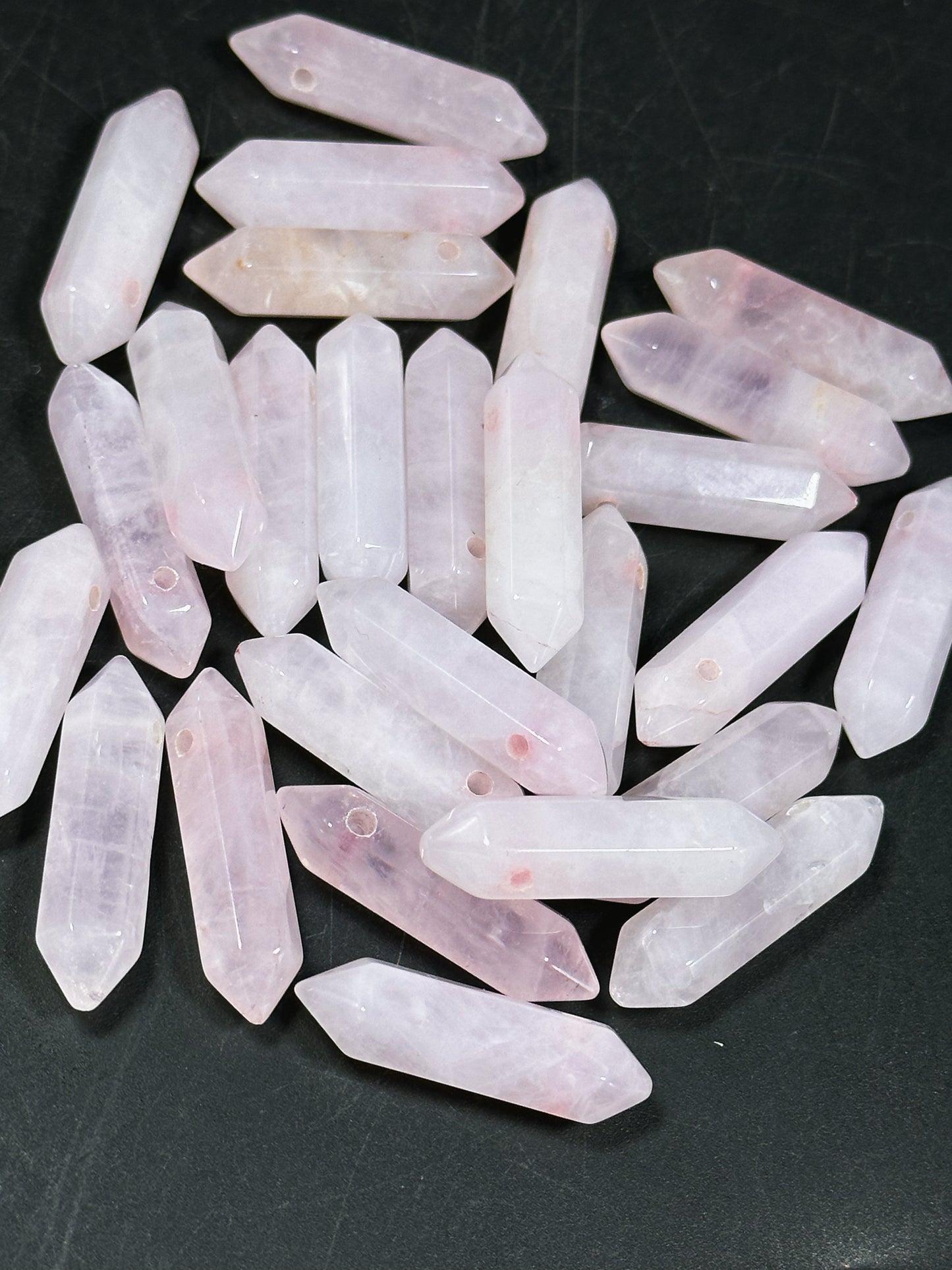 AAA Natural Rose Quartz Gemstone Bead Faceted 33x8mm Double Point Shape Beautiful Natural Pink Rose Quartz Gemstone Bead Focal Pendant Piece