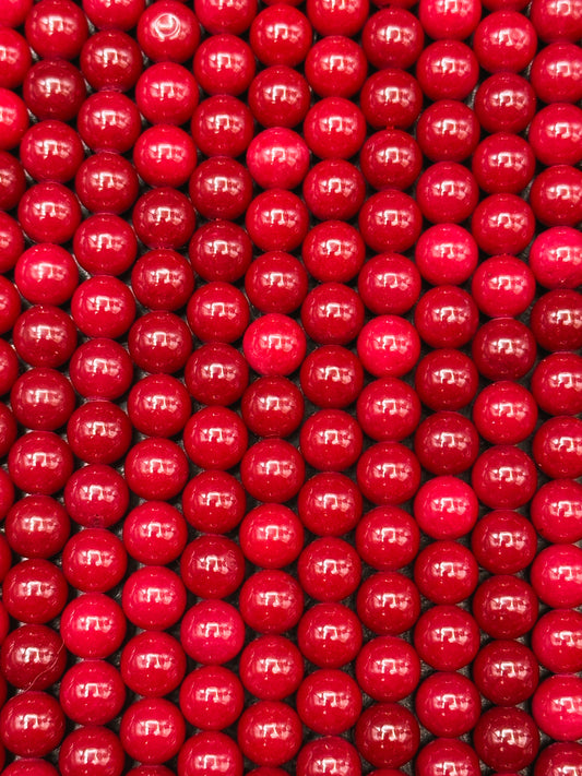 Natural Red Jade Gemstone Bead Smooth 6mm 8mm 10mm 12mm Round Beads, Gorgeous Deep Red Color Jade Gemstone Beads Full Strand 15.5"