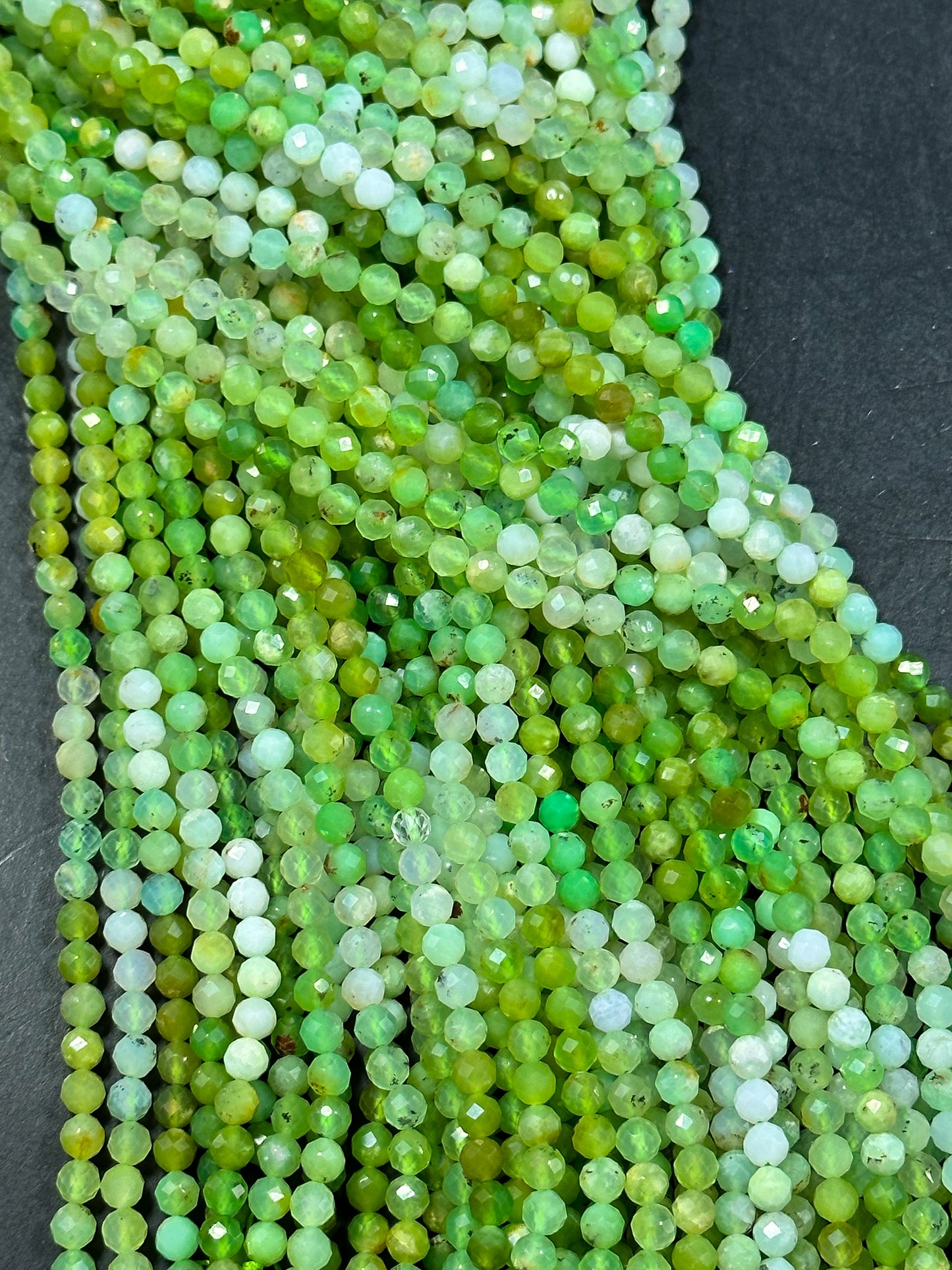 NATURAL Chrysoprase Gemstone Bead Faceted 4mm Round Bead, Beautiful Natural Green White Color Chrysoprase Loose Beads Full Strand 15.5"