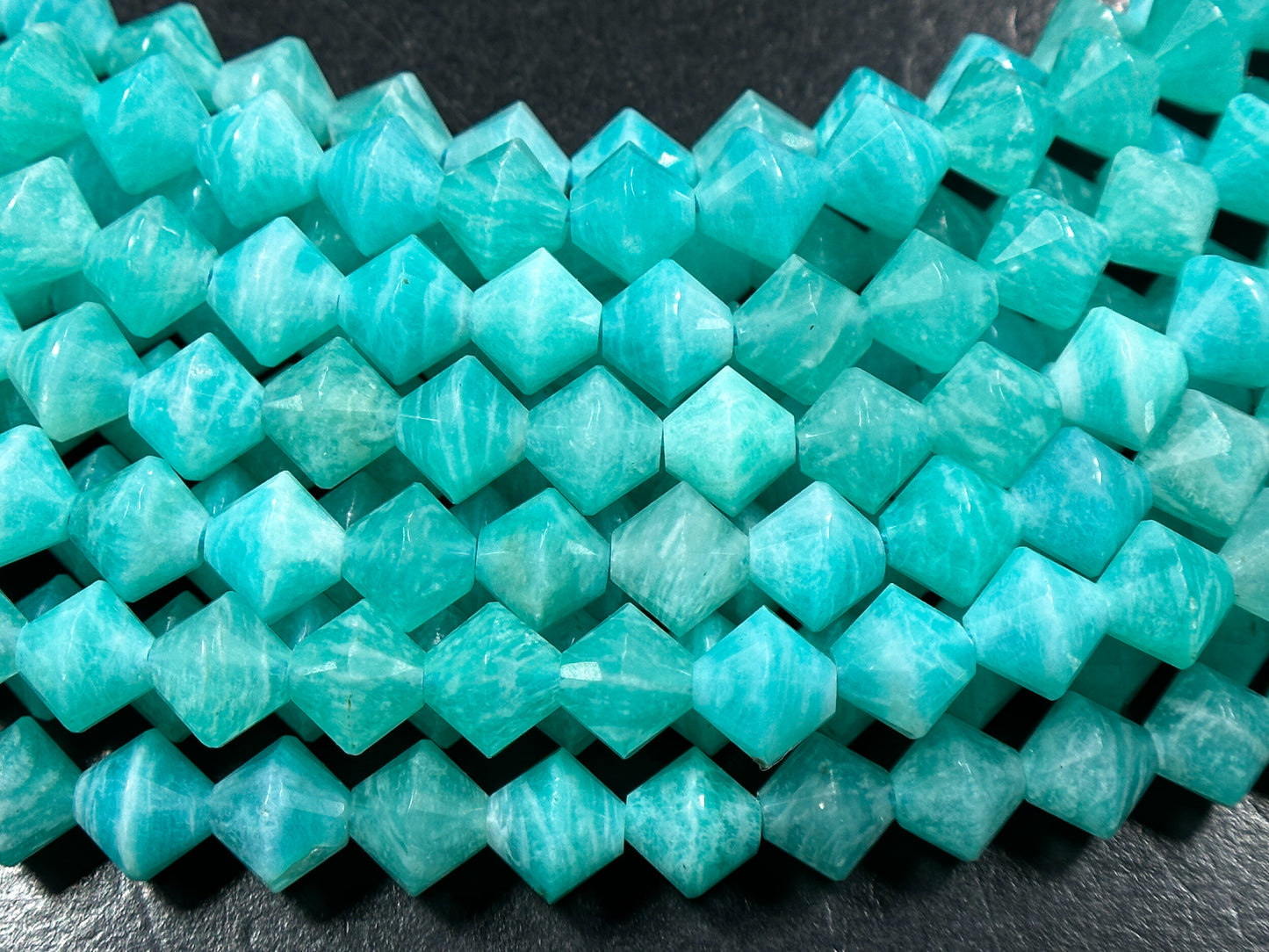 Natural Amazonite Gemstone Bead Faceted 8mm Bicone Diamond Shape Bead, Beautiful Natural Blue-Green Color Amazonite Beads, Full Strand 15.5"