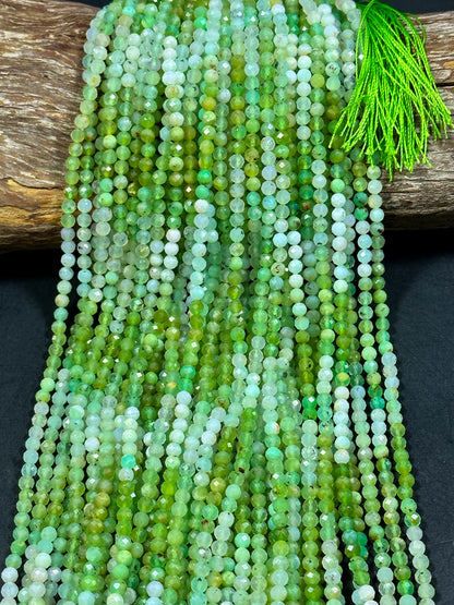 NATURAL Chrysoprase Gemstone Bead Faceted 4mm Round Bead, Beautiful Natural Green White Color Chrysoprase Loose Beads Full Strand 15.5"