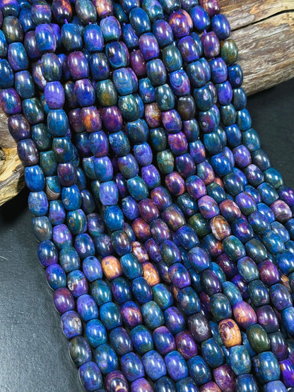 Natural Tibetan Gemstone Bead 13x10mm Barrel Shape Bead, Gorgeous Multicolor Galaxy Purple Blue Color Tibetan Stone Beads, Full Strand 14"