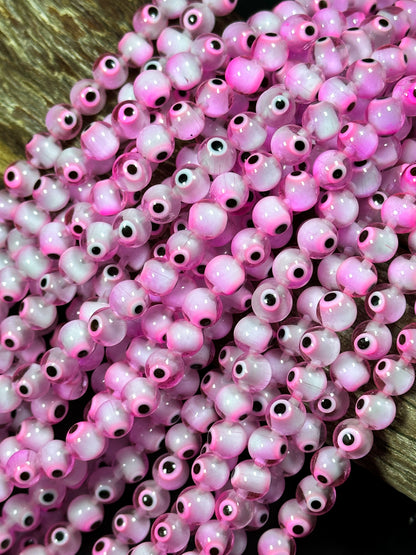 Beautiful Pink Evil Eye Glass Beads 4mm 6mm 8mm Round Beads, Beautiful Pink Clear Evil Eye Amulet Glass Beads, Full Strand Glass Beads