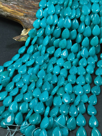 Natural Turquoise Blue Jade Gemstone Bead 20x15mm Teardrop Shape, Beautiful Turquoise Color Jade Beads, Excellent Quality Full Strand 15.5"