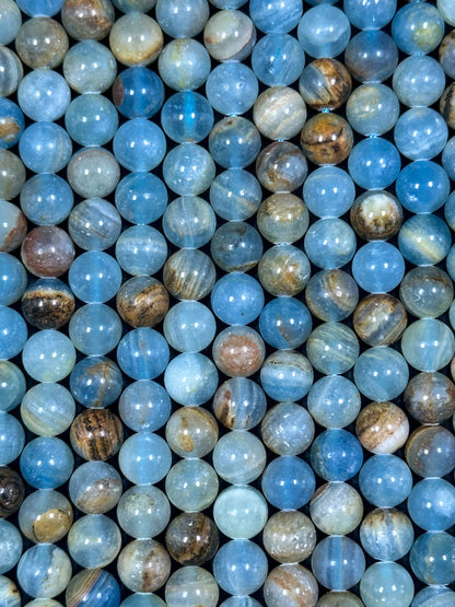 AAA NATURAL Blue Calcite Gemstone Bead 6mm 8mm 10mm Round Beads, Gorgeous Natural Blue Brown Color Calcite Full Strand 15.5" Great Quality