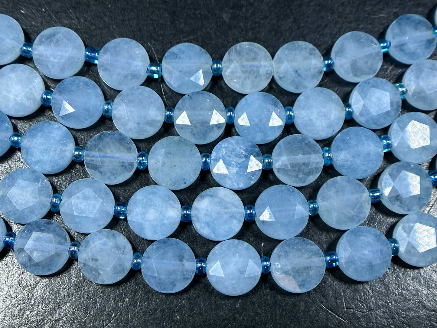 Natural Aquamarine Gemstone Bead Faceted 10mm Coin Shape Bead, Beautiful Natural Blue Color Aquamarine Beads, Great Quality 15.5" Strand