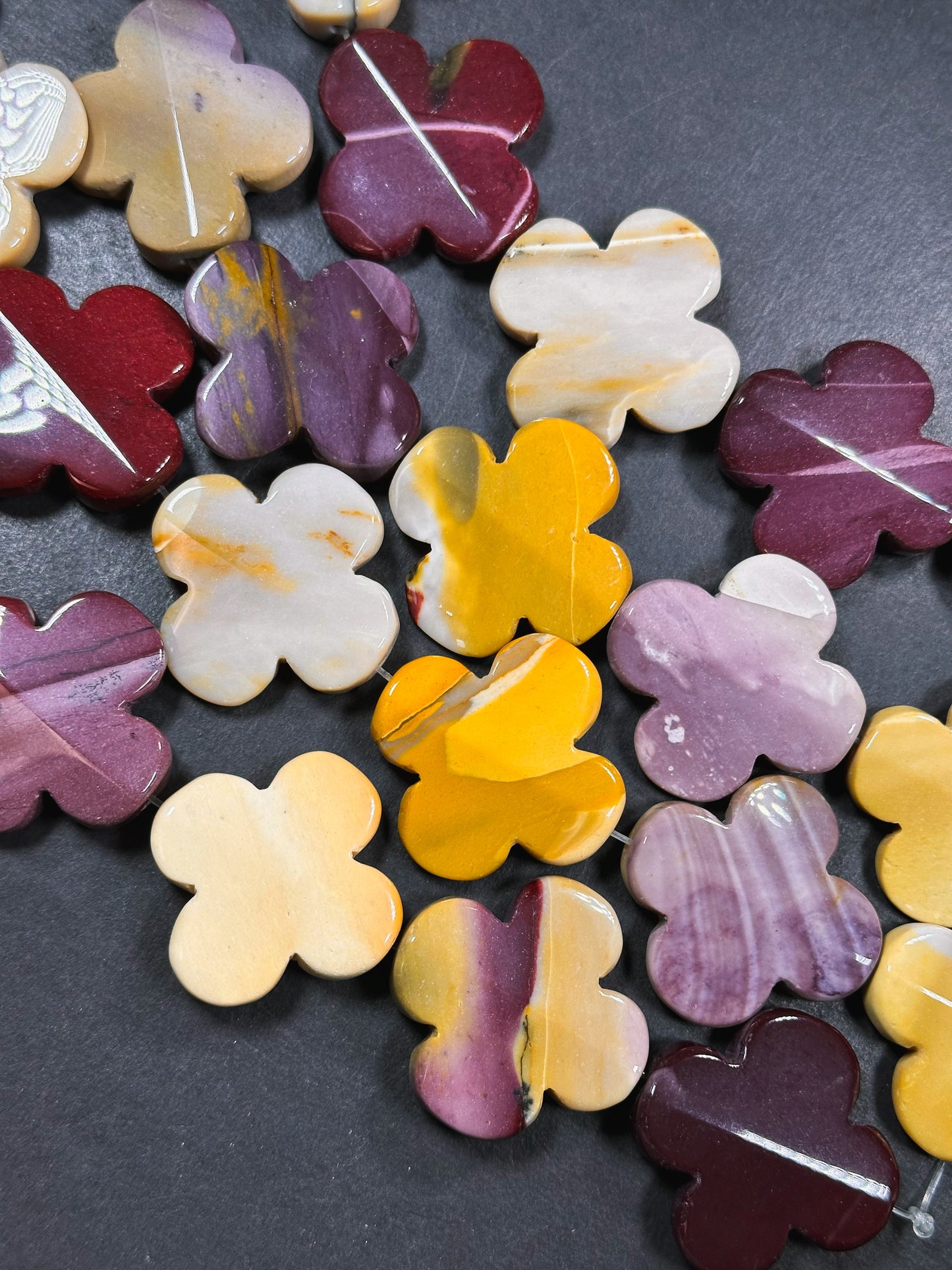 Natural Mookaite Gemstone Bead 35mm Flower Shape Bead, Beautiful Natural Red Yellow Brown Color Mookaite Jasper Stone Bead Full Strand 15.5"