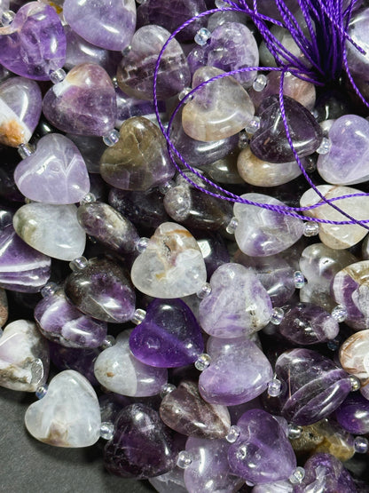 Natural Flower Amethyst Gemstone Bead 10mm 14mm Heart Shape, Beautiful Natural Purple White Color Amethyst, Great Quality Full Strand 15.5"