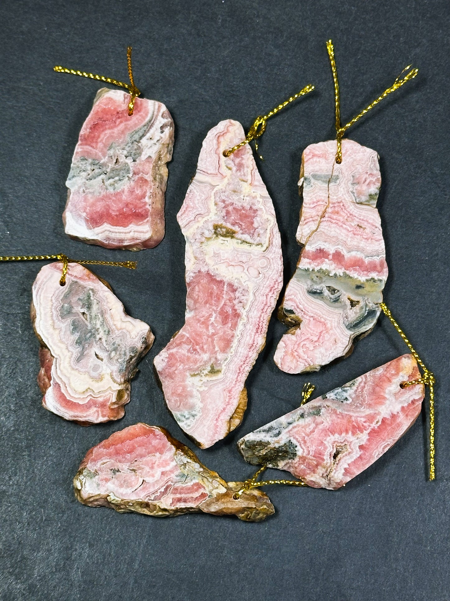 Natural Raw Rhodochrosite Slice Pendant, Freeform Shape Rough Polished Raw Rhodochrosite Pendant Beautiful Natural Pink Rhodochrosite Slices