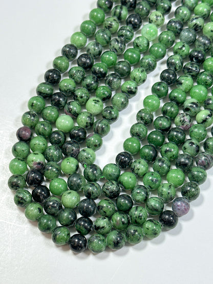 NATURAL Ruby Zoisite Gemstone Bead 4mm 6mm 8mm 10mm Round Beads, Beautiful Green Ruby Red Color Zoisite Gemstone, Full Strand 15.5"