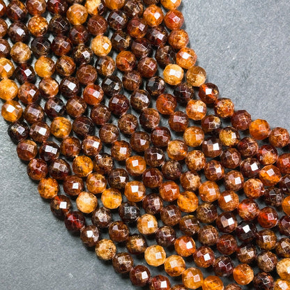 AA Natural Hessonite Orange Garnet Gemstone Bead Faceted 7mm 9mm Round Bead, Gorgeous Orange Brown Color Hessonite Garnet Bead, 15.5" Strand