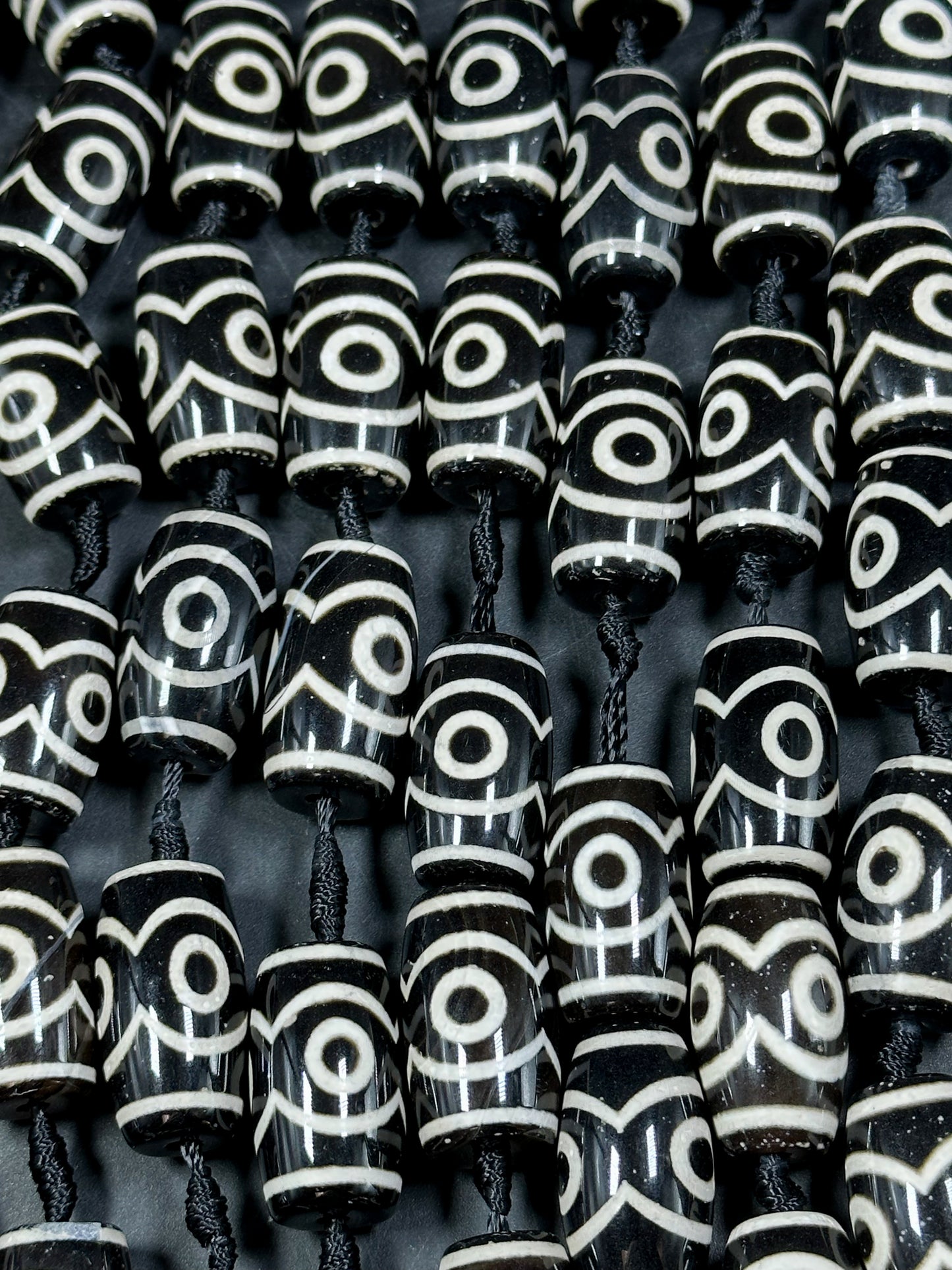 Natural Tibetan Gemstone Bead 24x14mm Barrel Shape Bead, Beautiful Black White Color Hand Painted Design Tibetan Gemstone Bead Great Quality