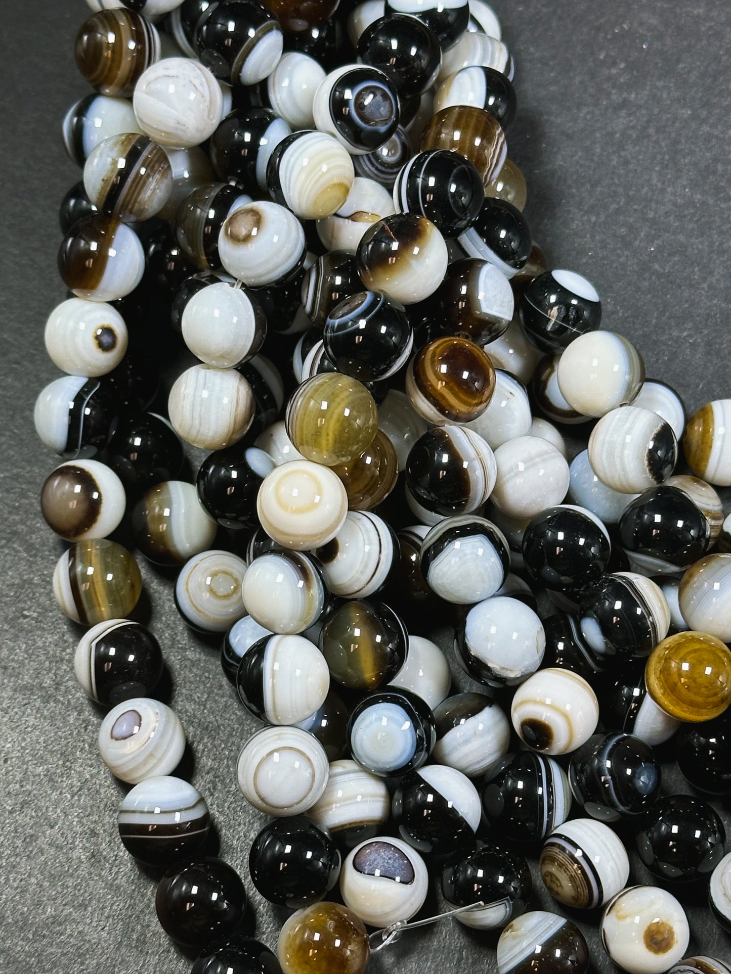 Natural Agate Gemstone Bead 12mm Round Beads, Beautiful Natural Multicolor White Brown Black Color Swirly Agate Gemstone Beads 15.5" Strand