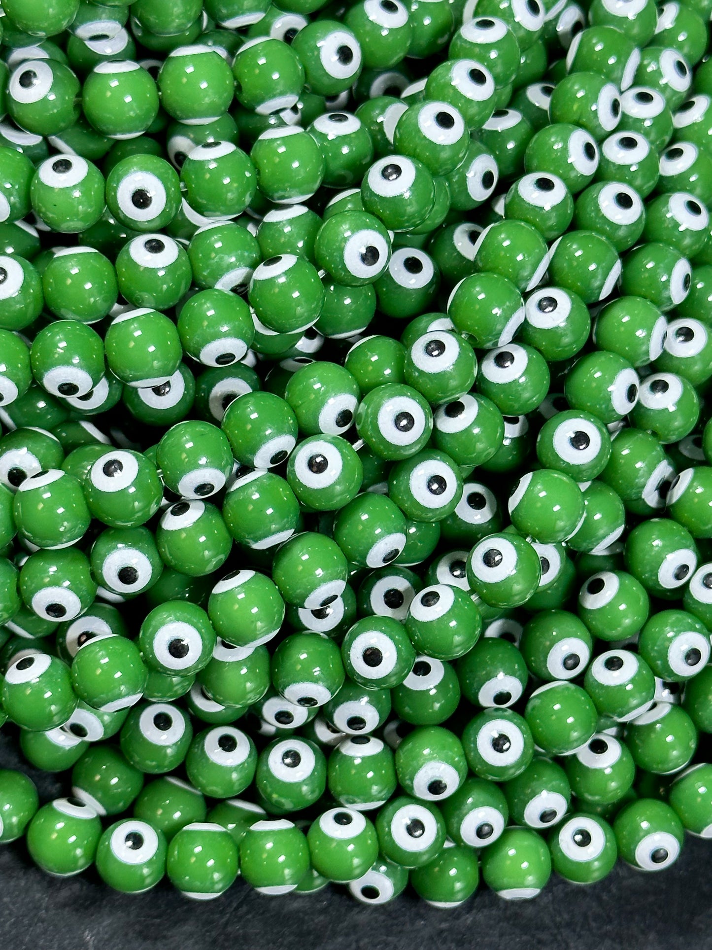 Beautiful Green Evil Eye Glass Beads 6mm 8mm Round Beads, Beautiful Green Evil Eye Amulet Glass Beads, Full Strand Evil Eye Glass Beads