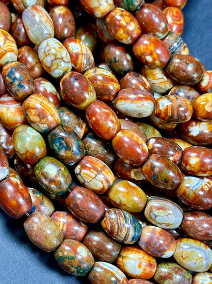 AAA NATURAL Tibetan Gemstone Bead 13x10mm Barrel Shape Bead, Gorgeous Multicolor Brown Orange Blue Color Tibetan Stone Beads Full Strand