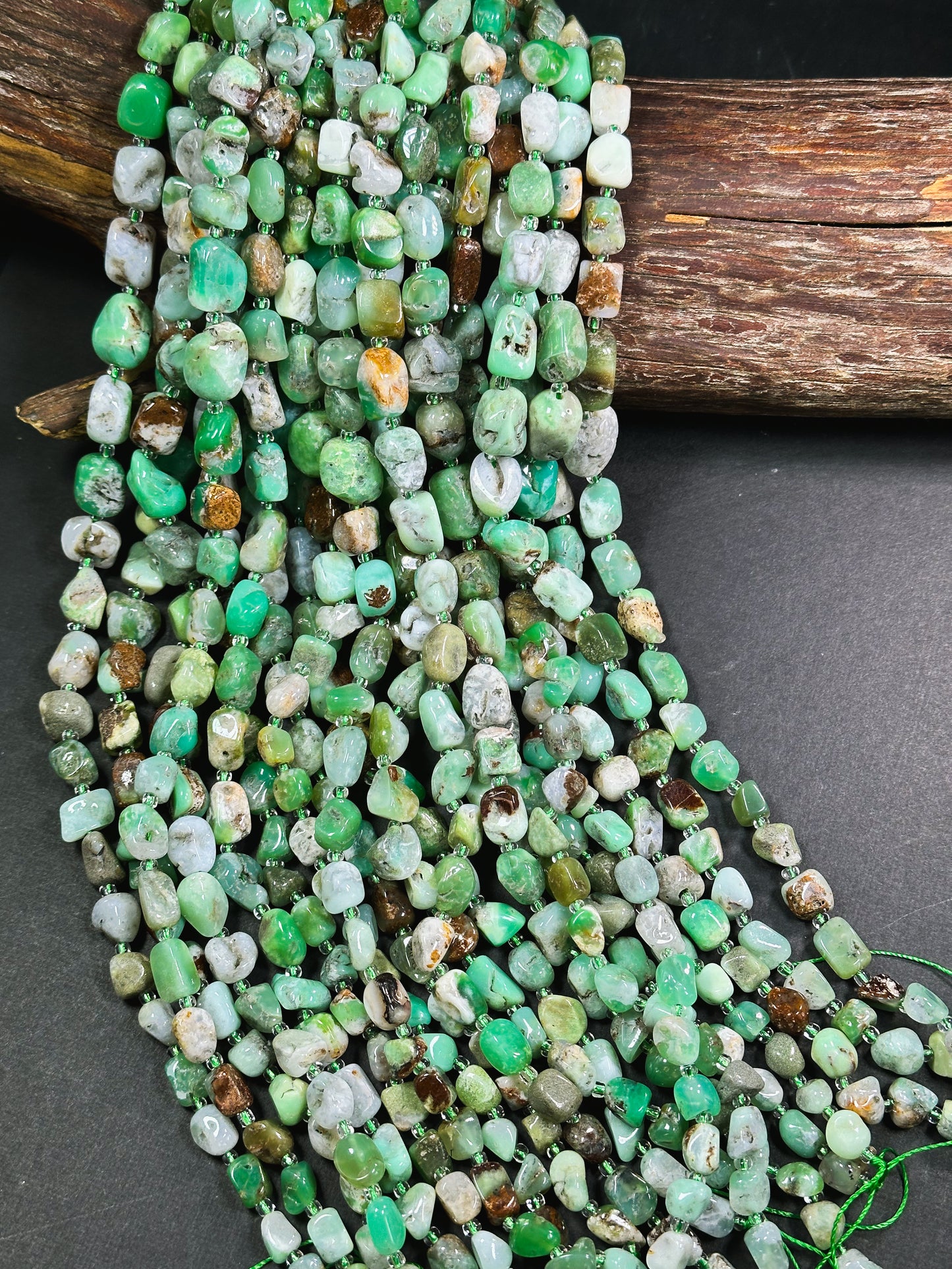 Natural Chrysoprase Gemstone Freeform Pebble Nugget Beads, Beautiful Natural Green Brown Color Great Quality Chrysoprase Full Strand 15.5"