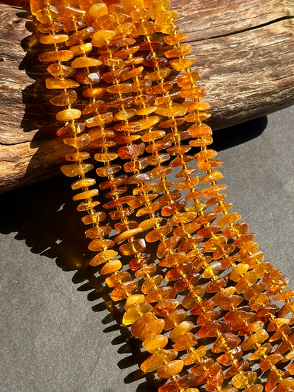 Natural Baltic Gold Amber Gemstone Bead Freeform Pinwheel Shape Bead, Gorgeous Natural Golden Orange Yellow Baltic Gold Stone Beads, 15.5" Strand