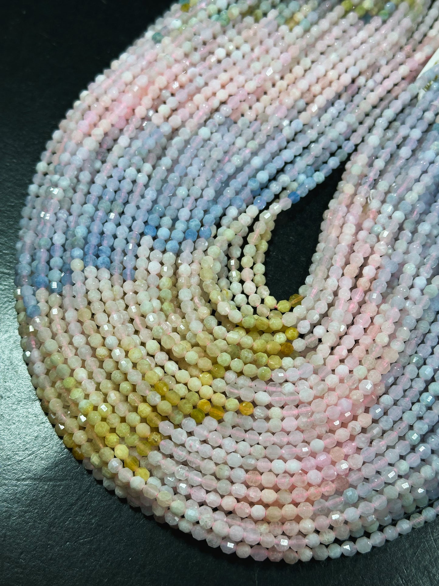 AAA Natural Morganite Gemstone Bead Faceted 4mm Diamond Shape, Gorgeous Natural Multicolor Pink Blue Yellow Morganite Bead Full Strand 15.5"