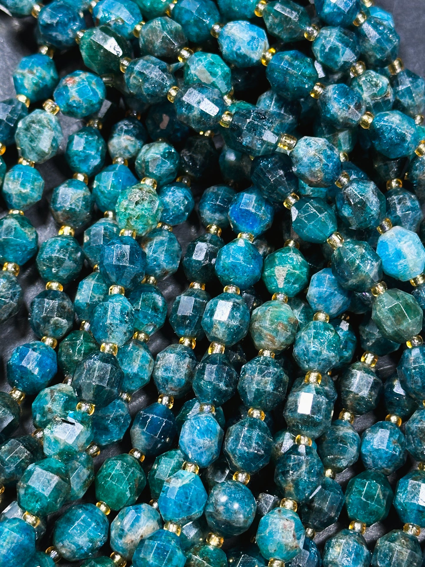 AAA Natural Apatite Gemstone Bead Faceted 10mm Diamond Cut Bead, Beautiful Natural Deep Blue Color Apatite Gemstone Bead Great Quality 15.5"