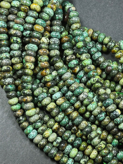 Natural African Turquoise Gemstone Bead 10x6mm Rondelle Shape, Beautiful Natural Green Brown Turquoise, Excellent Quality Full Strand 15.5"