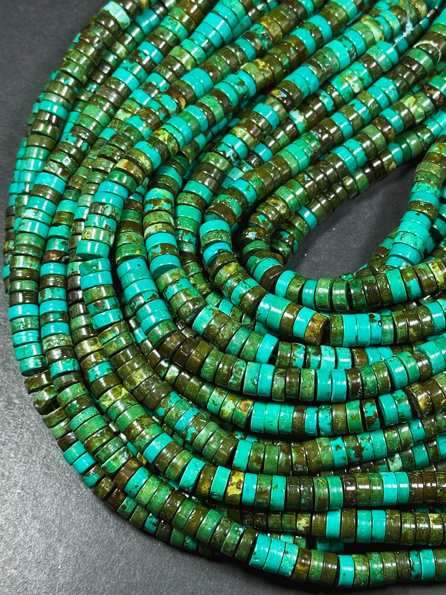 Natural Chinese Turquoise Gemstone Bead 8x3mm Heishi Shape, Beautiful Green Blue Brown Color Turquoise Beads, Great Quality 15.5" Strand