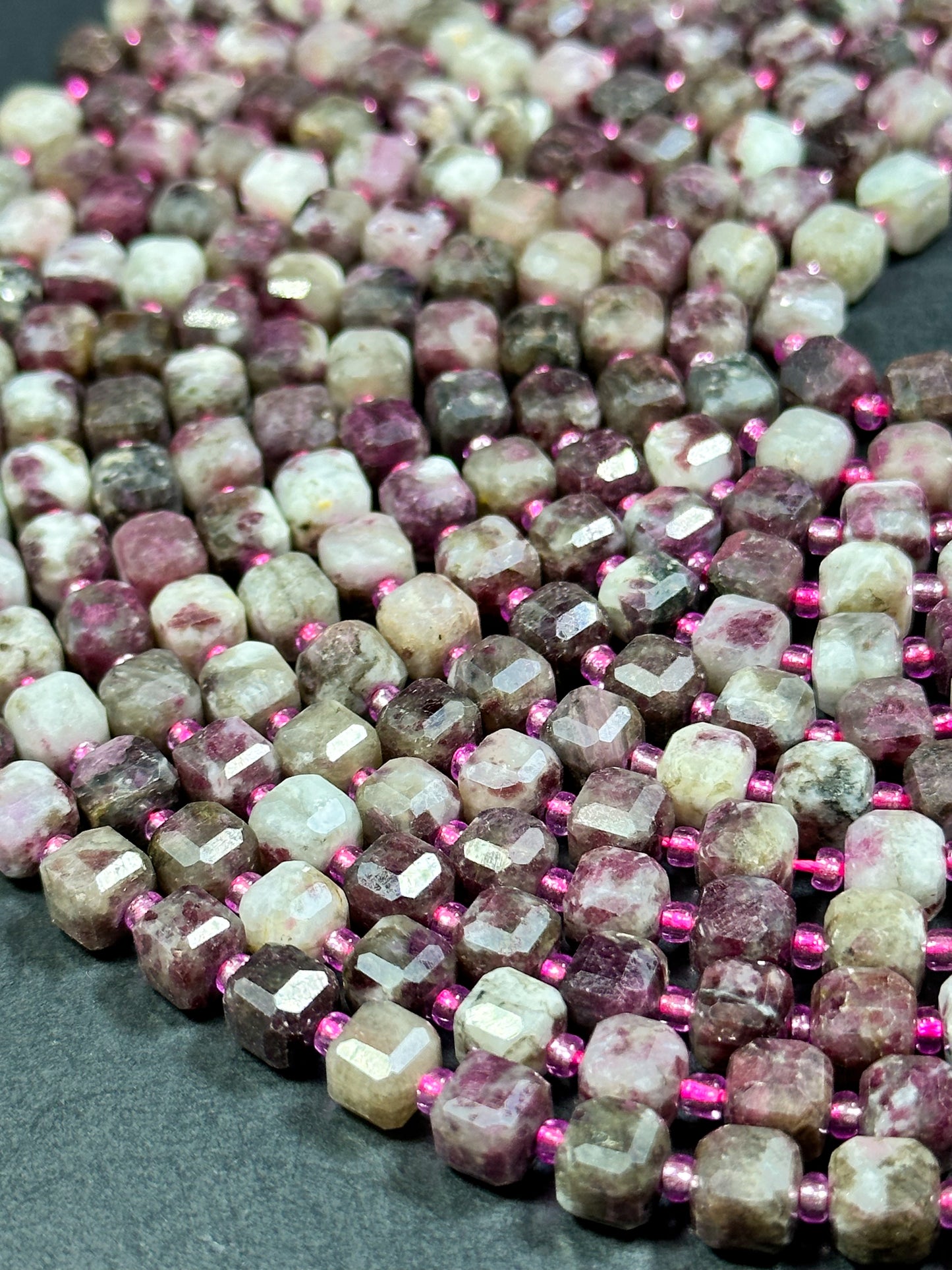 NATURAL Plum Tourmaline Gemstone Bead Faceted 6mm Cube Shape Bead, Gorgeous Plum Purple Color Tourmaline Gemstone Beads, Full Strand 15.5"