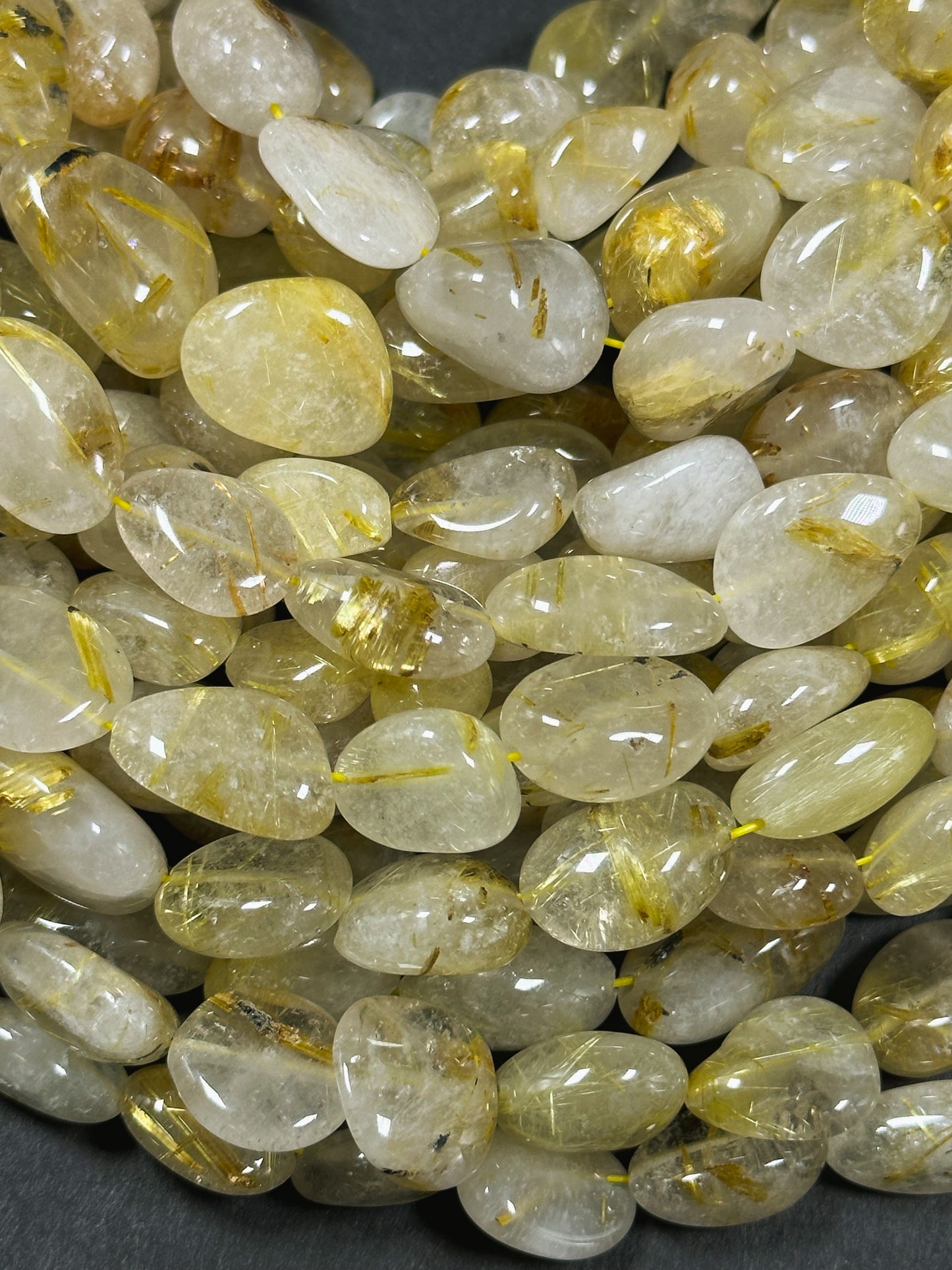 Natural Gold Rutilated Quartz Gemstone Bead Freeform Nugget Shape Bead, Gorgeous Golden Yellow Color Quartz, Great Quality Full Strand 15.5"