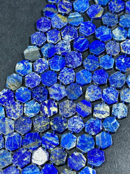 NATURAL Lapis Lazuli Gemstone Bead 13mm 15mm Hexagon Shape, Gorgeous Natural Blue Color Lapis Lazuli Gemstone Loose Beads Full Strand 15.5"