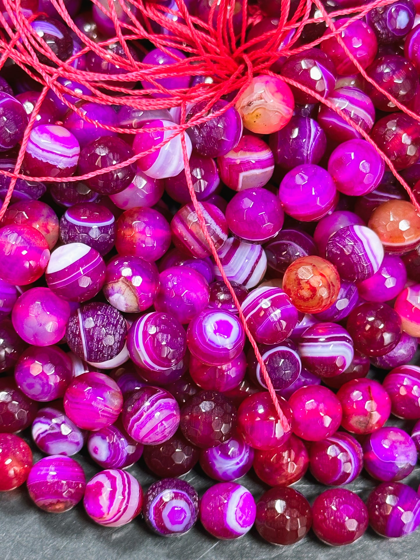 NATURAL Botswana Agate Gemstone Bead Faceted 6mm 8mm 10mm 12mm Round Beads, Beautiful Pink Fuchsia Color Gemstone Bead Full Strand 15.5"